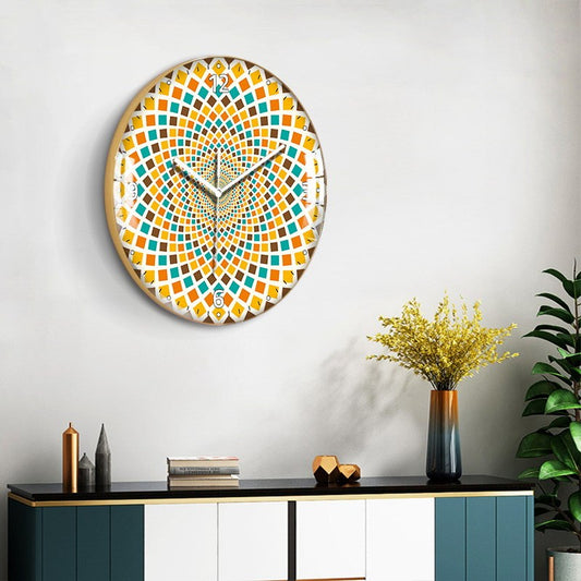 Nordic Moroccan Decorative Clock Ethnic Style Glass Bohemian Pattern Wall Clock